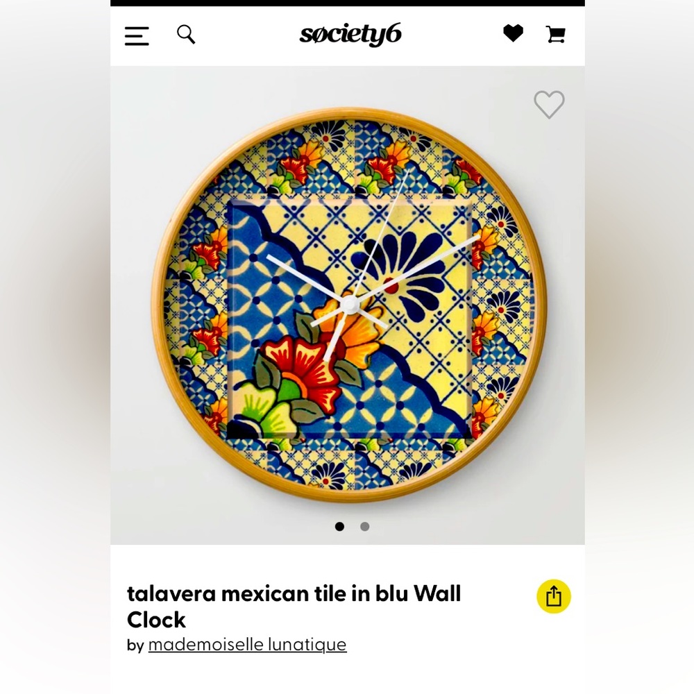 Society6 wall clock Talavera Mexican tile